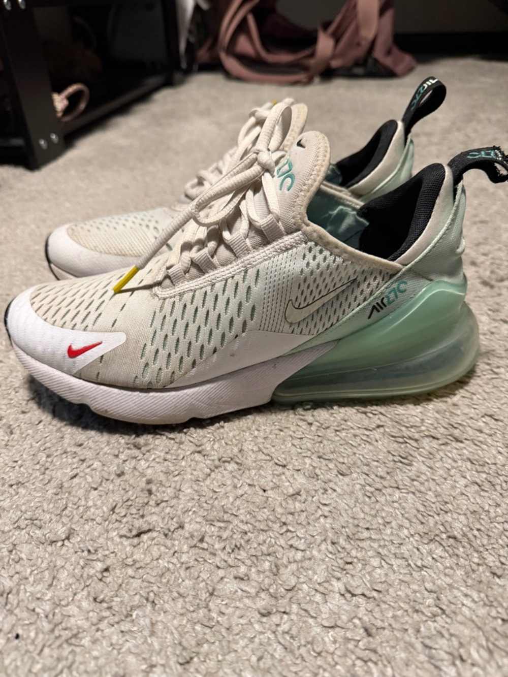Nike Air Max 270 Pale Mint, White & Red Accent Sneakers